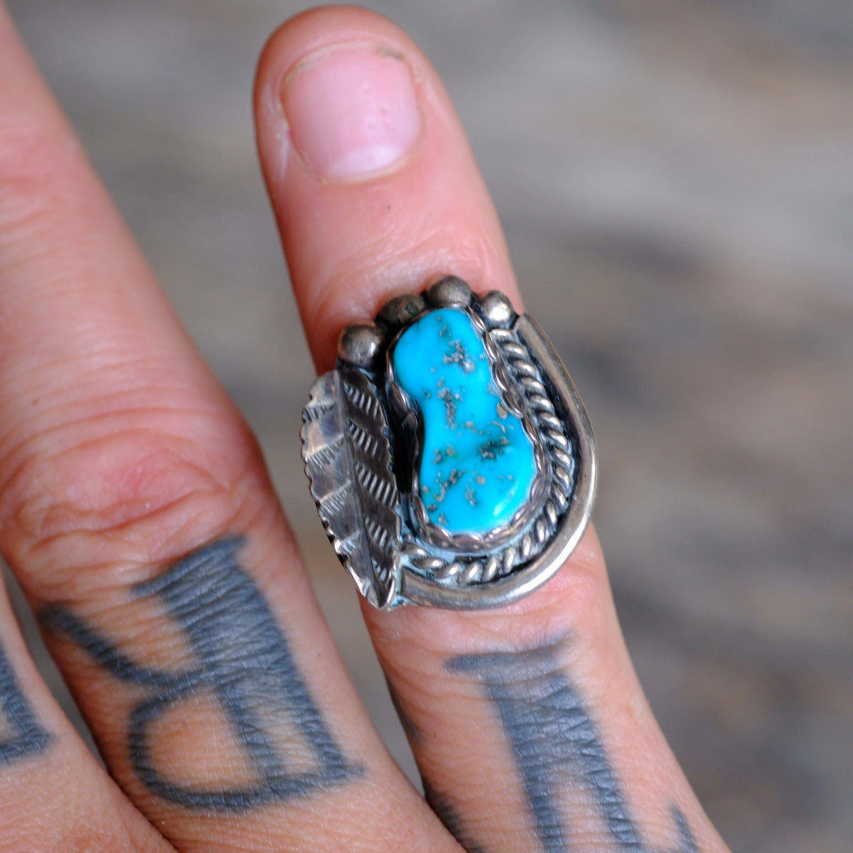 Vintage Sterling Turquoise Feather Ring 5