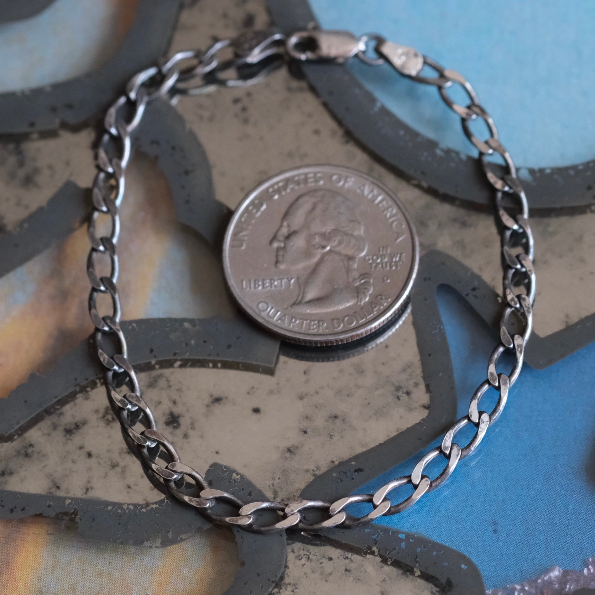 Vintage Sterling Silver Curb Chain Bracelet 7"