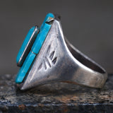 Vintage Sterling Turquoise Inlay Stamped Band Ring  14.25