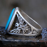 Vintage Sterling Turquoise Thunderbird Ring 9.75