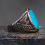 Vintage Sterling Turquoise Thunderbird Ring 8.25
