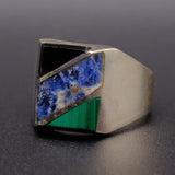 Vintage Sterling Multistone Inlay Striper Ring 12.75