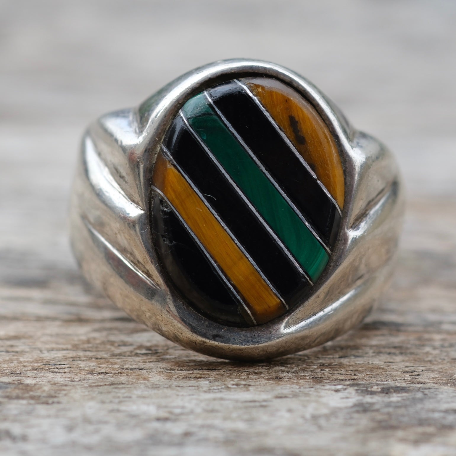 Vintage Sterling Multistone Inlay Ring 9