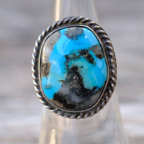 Vintage Sterling Turquoise Roper rIng 5.75