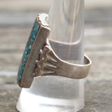 Vintage Sterling Crushed Turquoise Inlay Panel Ring 10.5