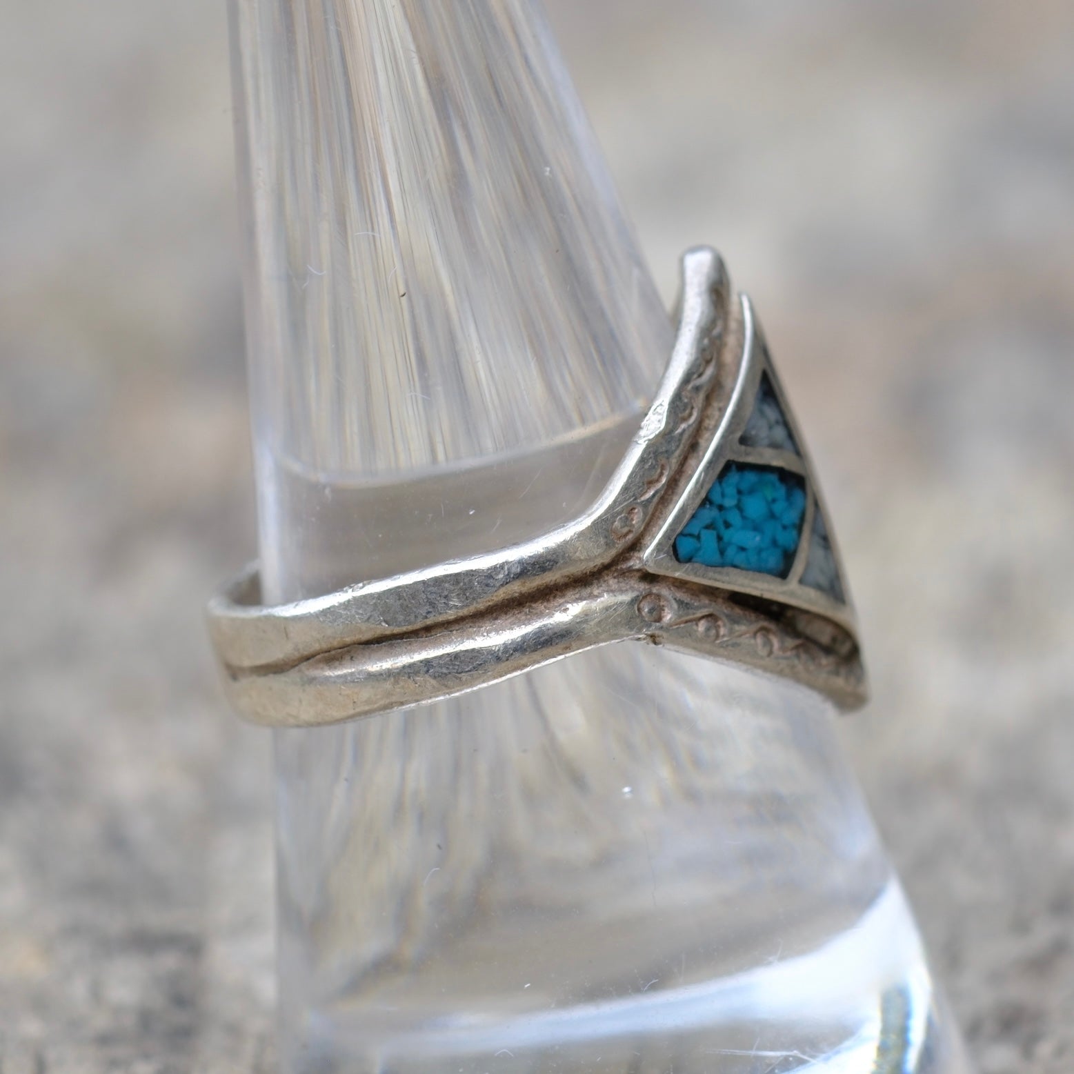 Vintage Sterling Multi Stone Inlay Ring 9