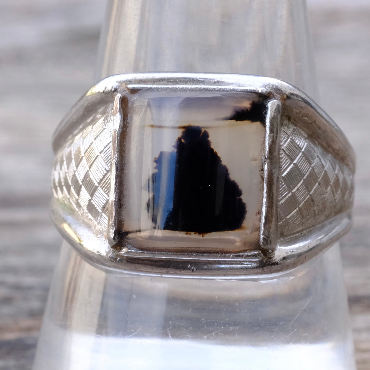 Vintage Sterling Agate Signet Ring 10.75