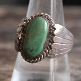 Vintage Sterling Turquoise Ribbed Band Ring 10