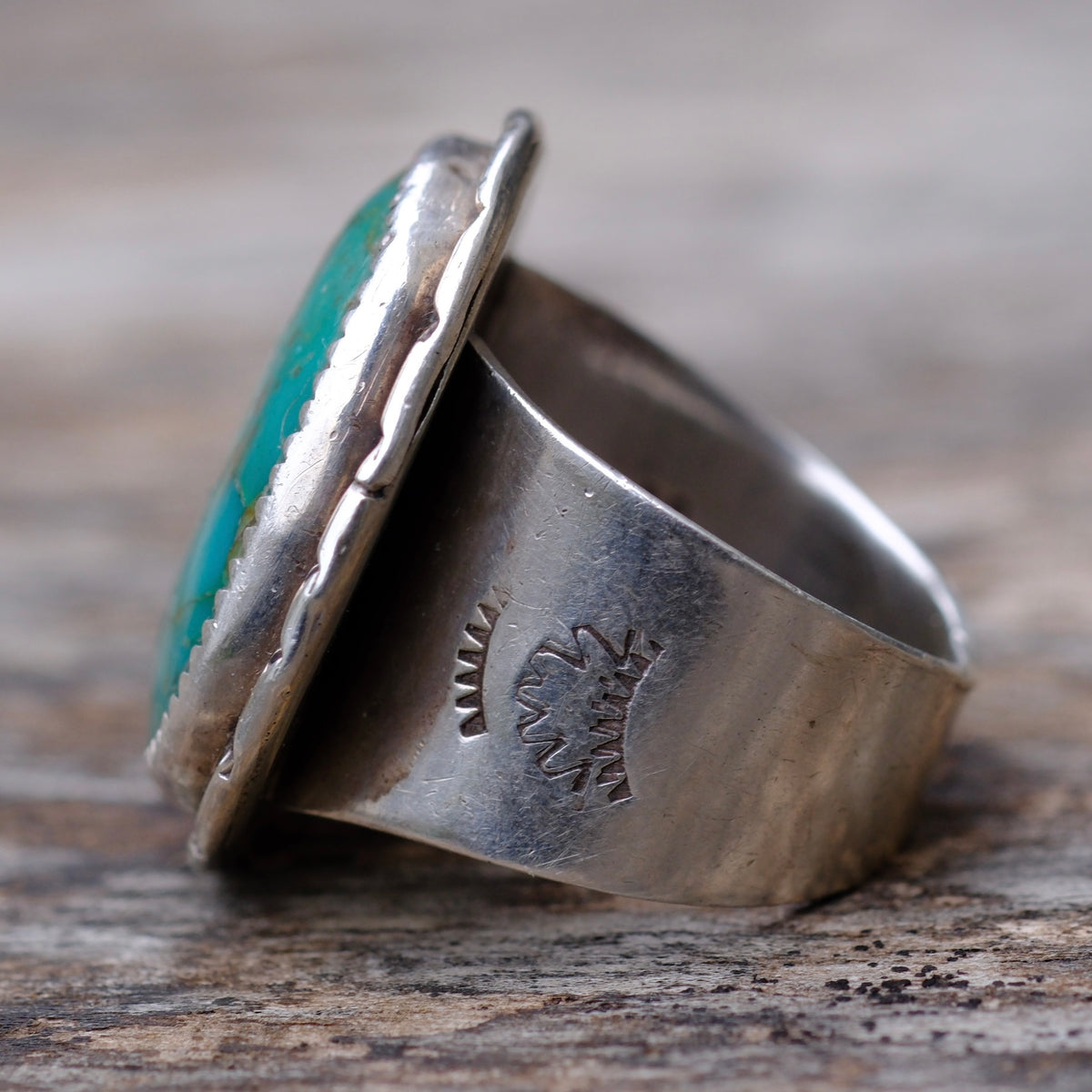 Vintage Sterling Turquoise Stamped Band Ring 11.5