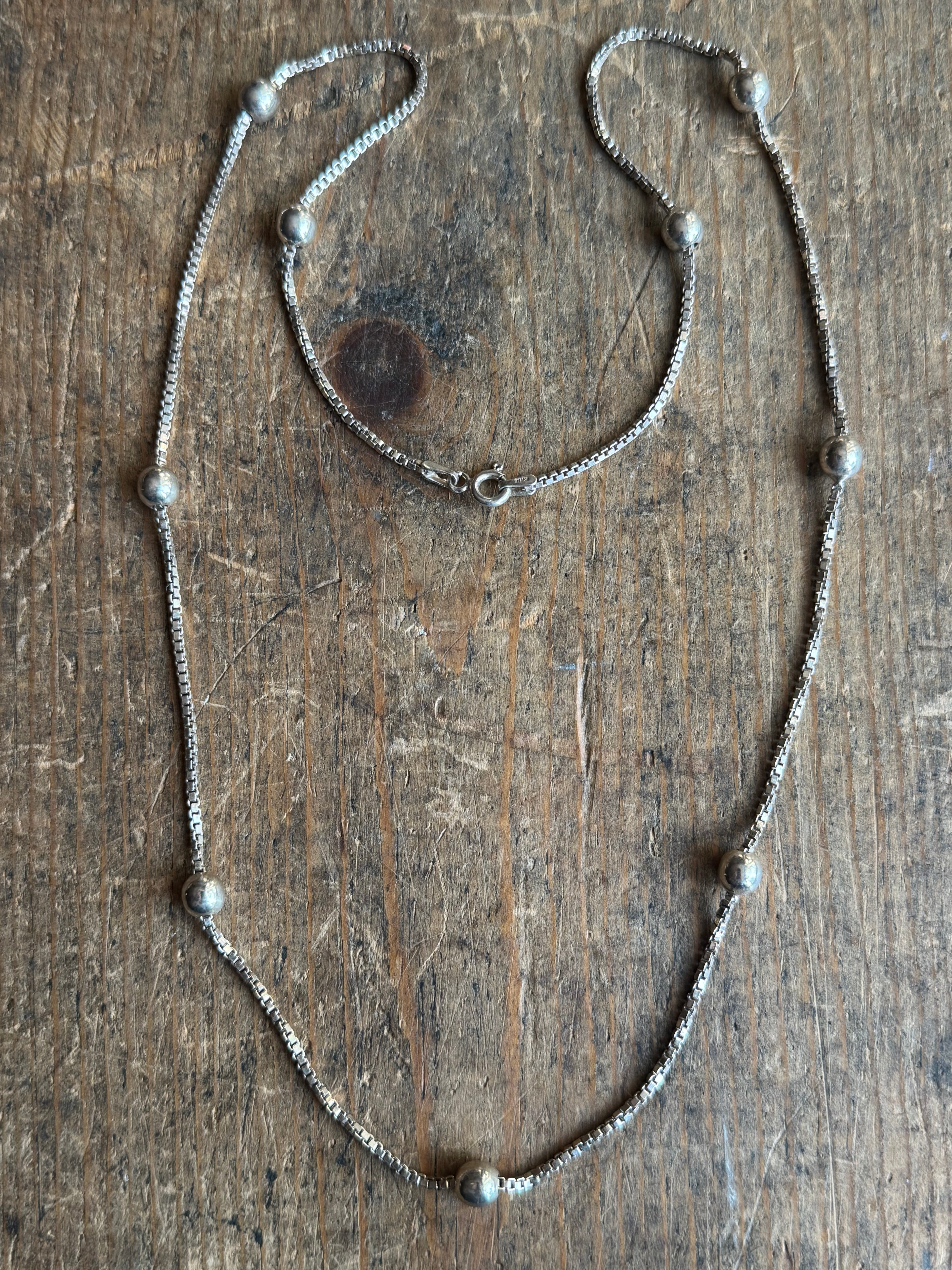 Vintage Sterling Silver 23” Beaded Box Chain