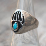 Vintage Sterling Turquoise Bear Paw Ring 7.25