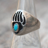 Vintage Sterling Turquoise Bear Paw Ring 7.25