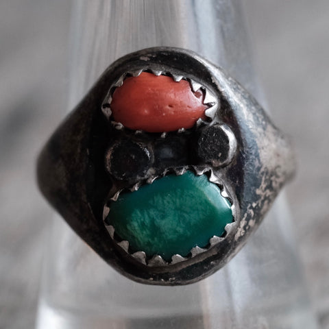 Vintage Sterling Turquoise and Coral Ring 10