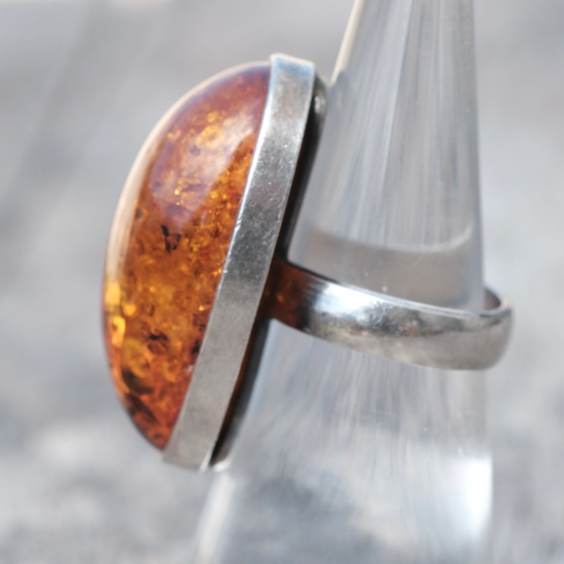 Vintage Sterling Amber Ring 6.5