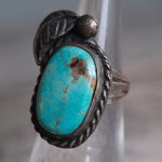 Vintage Sterling Turquoise Feather Ring 5.25