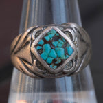 Vintage Sterling Turquoise Stamped Band Ring 10.75