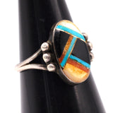 Vintage Sterling Multistone Inlay Ring 6.75