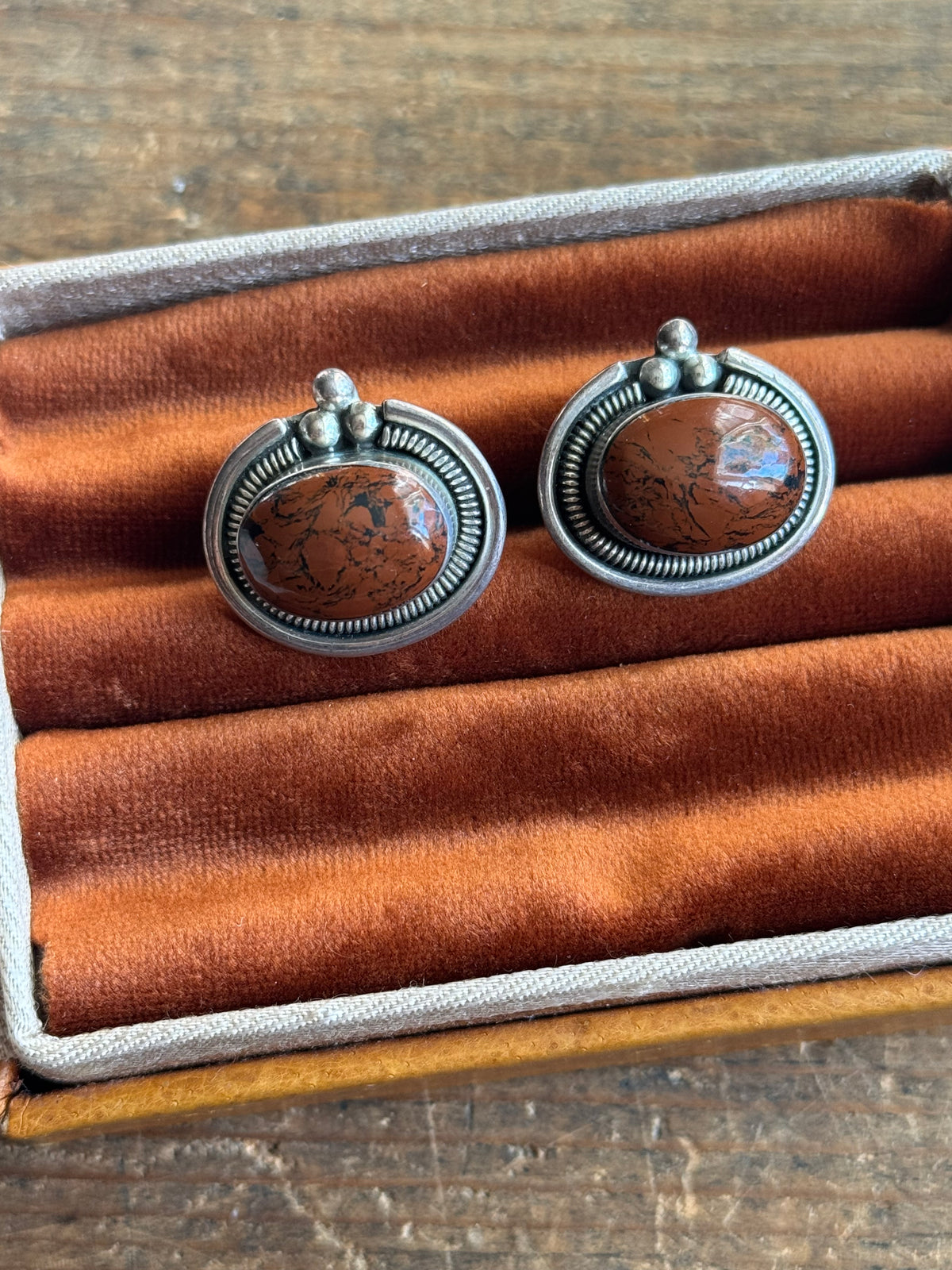 Vintage Sterling Silver Jasper Earrings