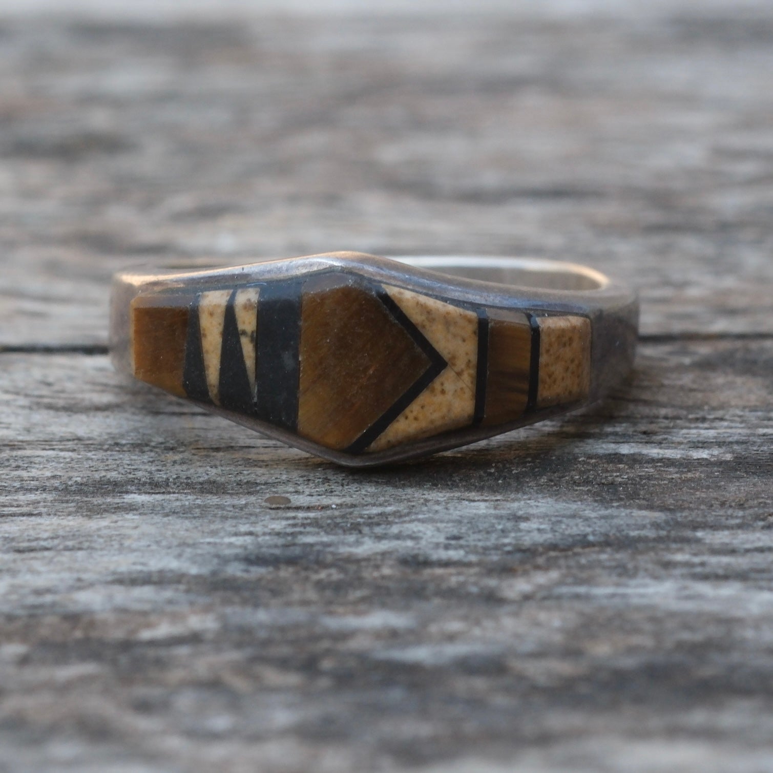 Vintage Sterling Multistone Inlay Band Ring 7.75