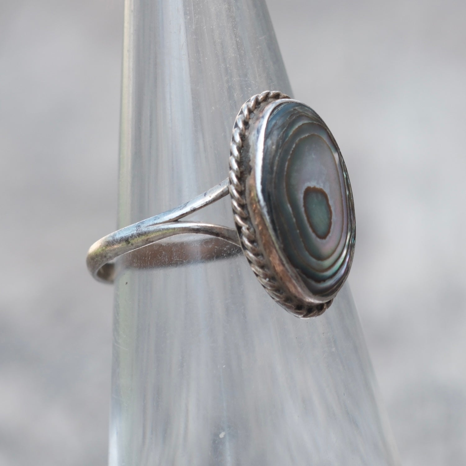 Vintage Sterling Abalone Ring 4.75