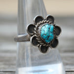 Vintage Sterling Turquoise Floral Ring 9.25