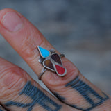 Vintage Sterling Turquoise Coral and Shell Inlay Ring  4