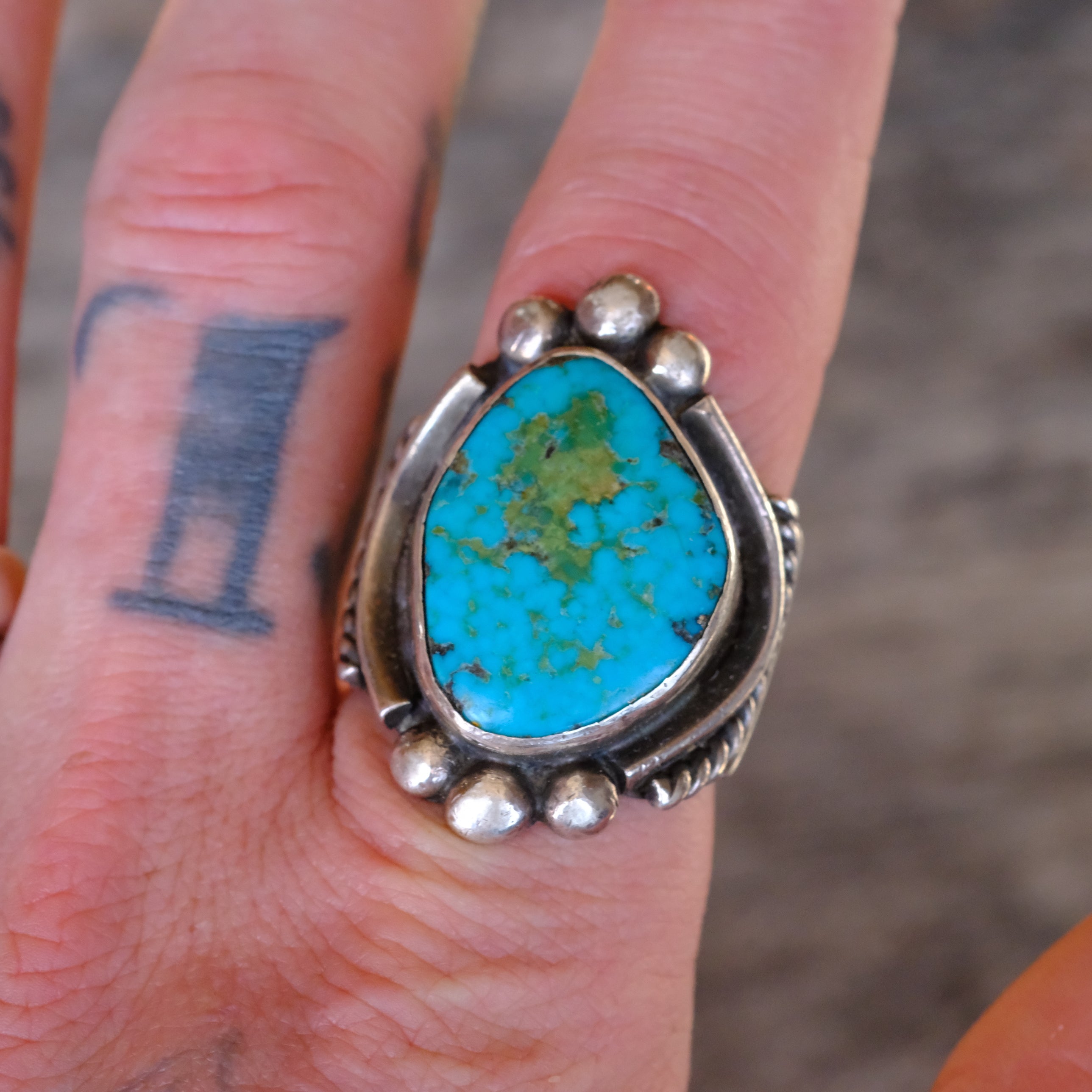Vintage Sterling Turquoise Ring 10.75