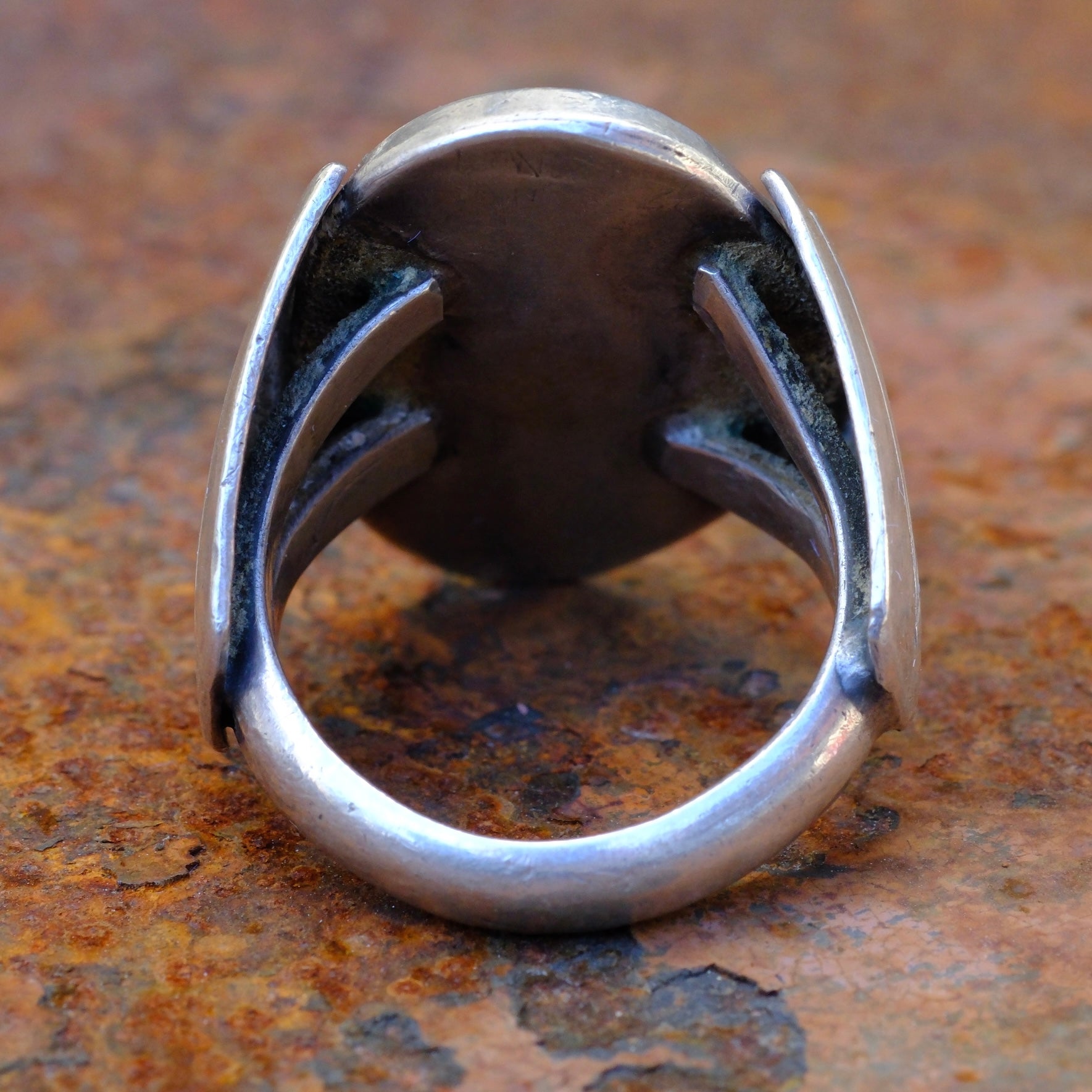 Vintage Sterling Turquoise Ribbed Band Ring 11