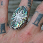 Vintage Sterling Abalone Sweet Leaf Ring 9