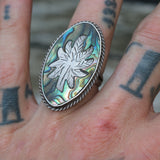 Vintage Sterling Abalone Sweet Leaf Ring 9