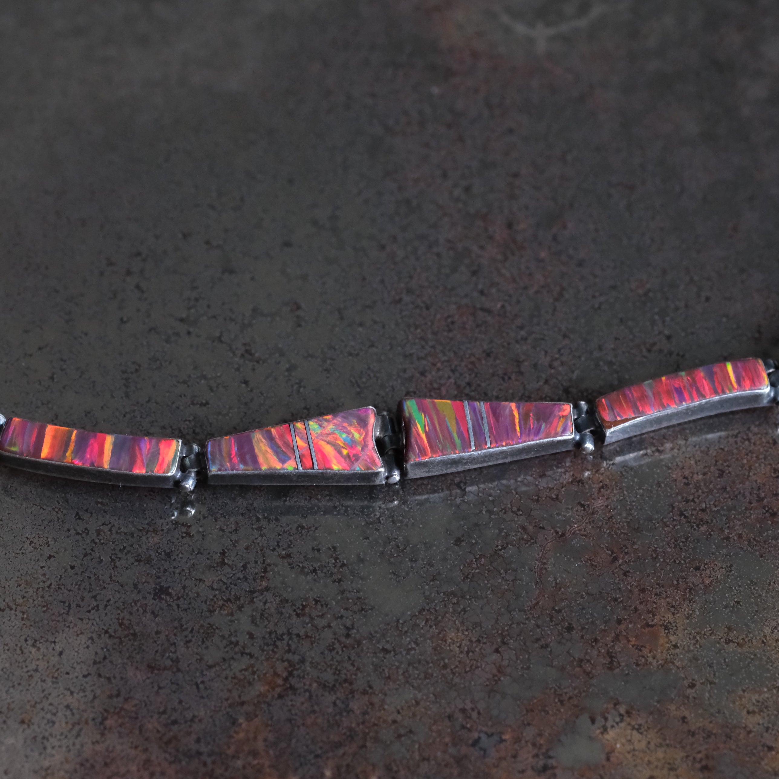 Vintage Sterling Opalite Inlay Bracelet 7.25"