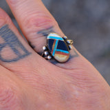 Vintage Sterling Multistone Inlay Ring 6.75