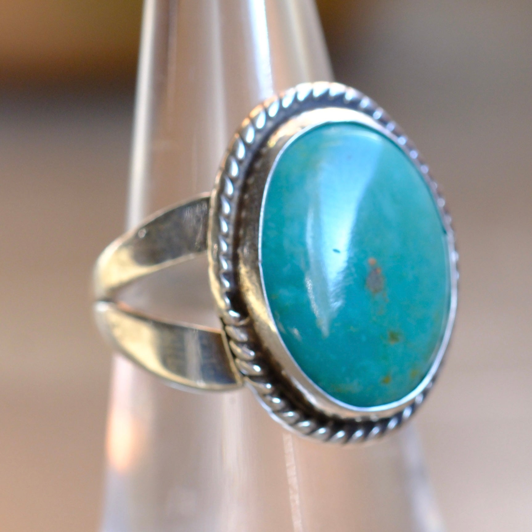 Vintage Sterling Turquoise Roper Ring 5.75