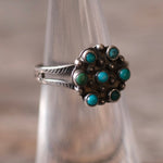 Vintage Sterling Old Pawn Turquoise Cluster Ring 4.5