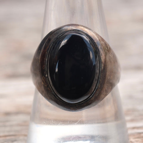 Vintage Sterling Onyx Signet Ring 10.25
