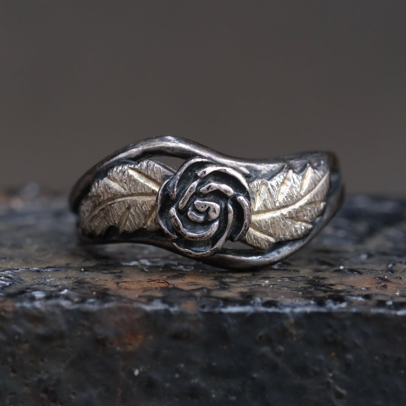 Vintage Sterling and Gold Rose Ring 4.5