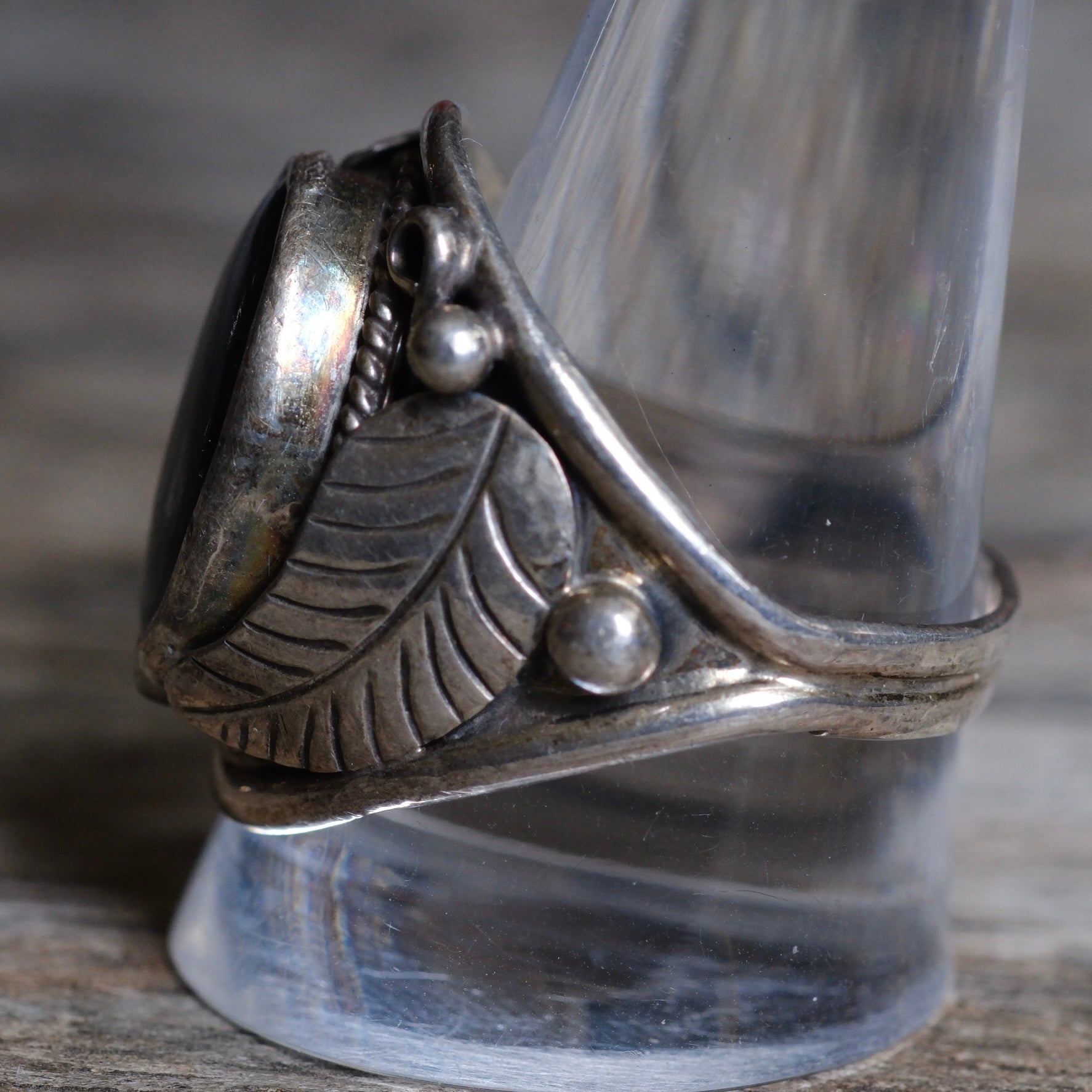 Vintage Sterling Blue Abalone Feather Ring 11.5