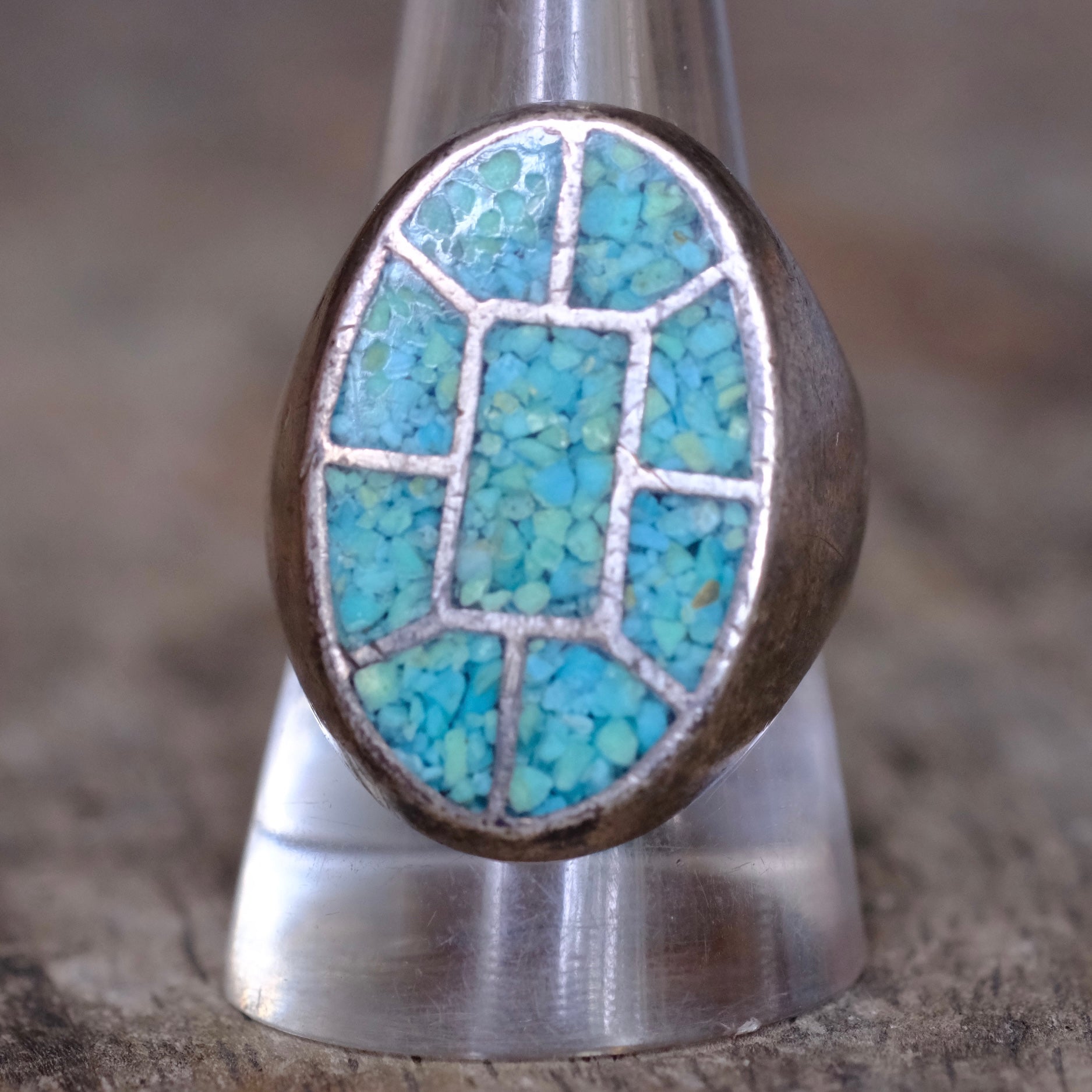 Vintage Sterling Crushed Turquoise Inlay Ring 10