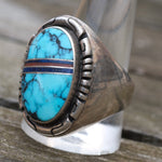 Vintage Sterling Turquoise Inlay Ring 12.75