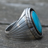 Vintage Sterling Turquoise Ribbed Band Ring 8.75