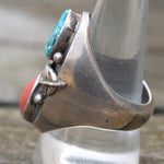Vintage Sterling Turquoise and Coral Feather Ring 10.5