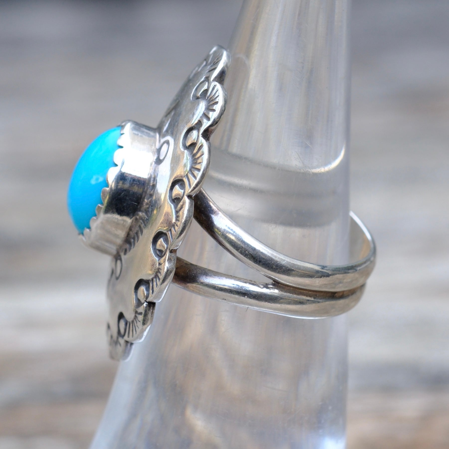 Vintage Sterling Turquoise Stamped Ring 5
