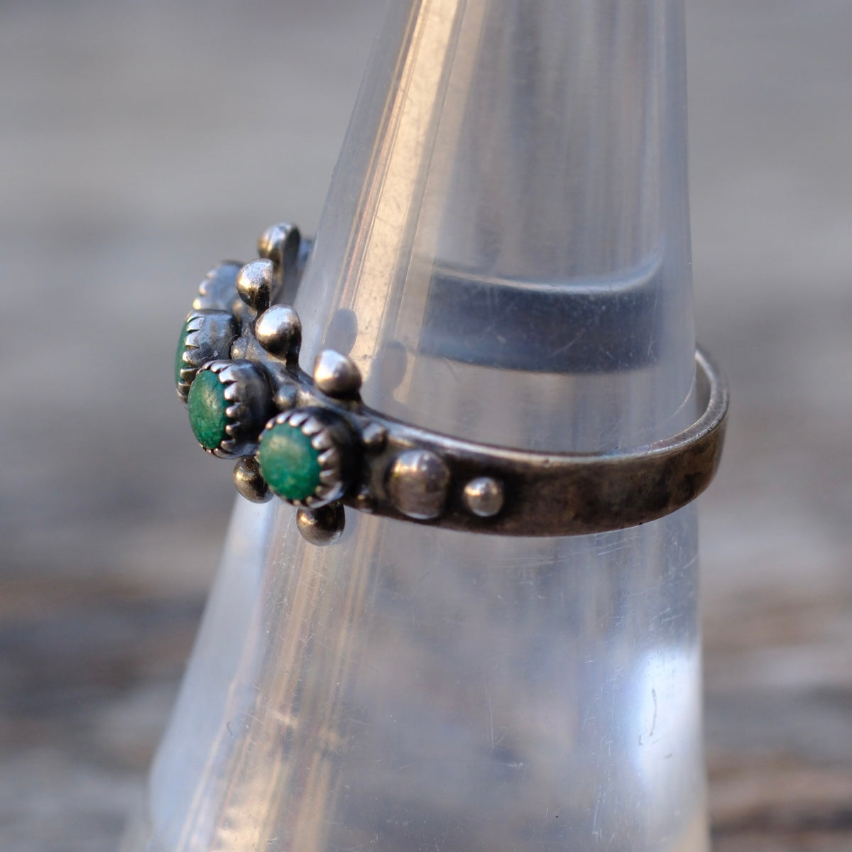 Vintage Sterling Snake Eye Turquoise Ring 6.5