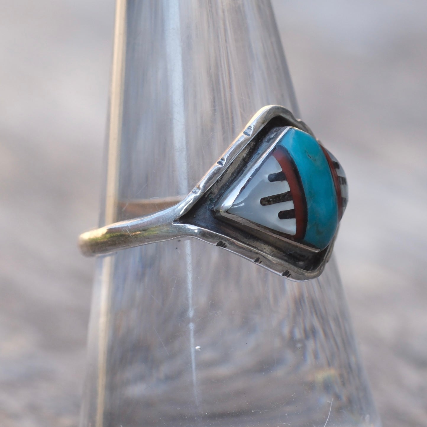 Vintage Sterling Zuni Inlay Ring 7.75
