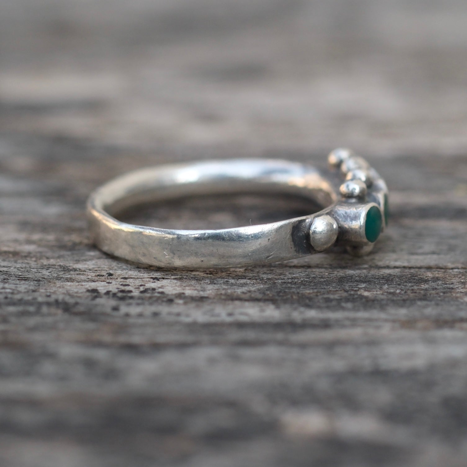Vintage Sterling Turquoise Inlay Band Ring 4.75