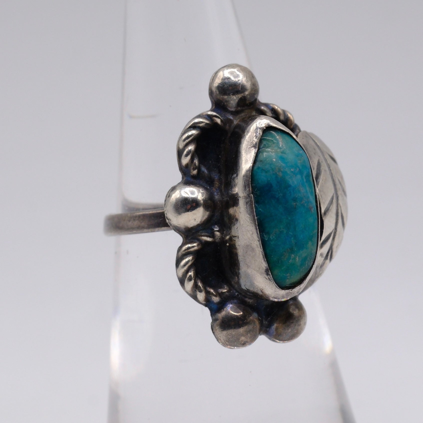 Vintage Sterling Turquoise Feather Ring 4.5