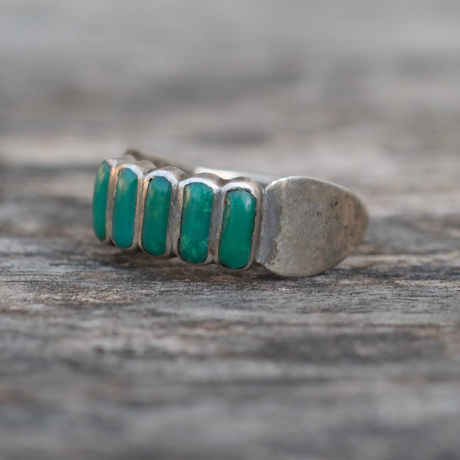 Vintage Sterling Turquoise Inlay Band Ring 5.25