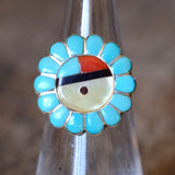 Vintage Sterling Multistone Inlay Ring 4.75