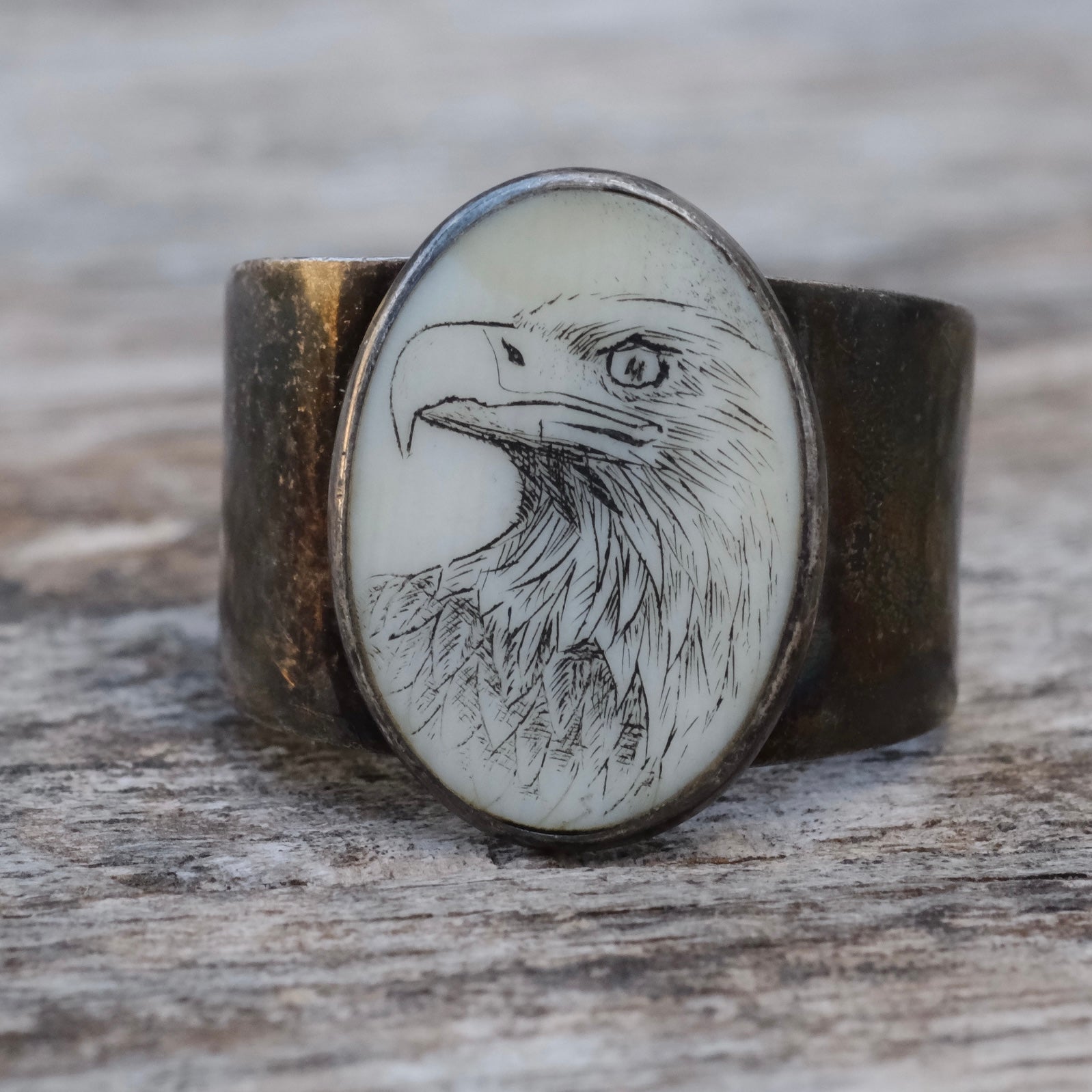 Vintage Sterling Scrimshaw Eagle Ring 6