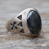 Vintage Sterling Hematite Stamped Arrows Ring 8